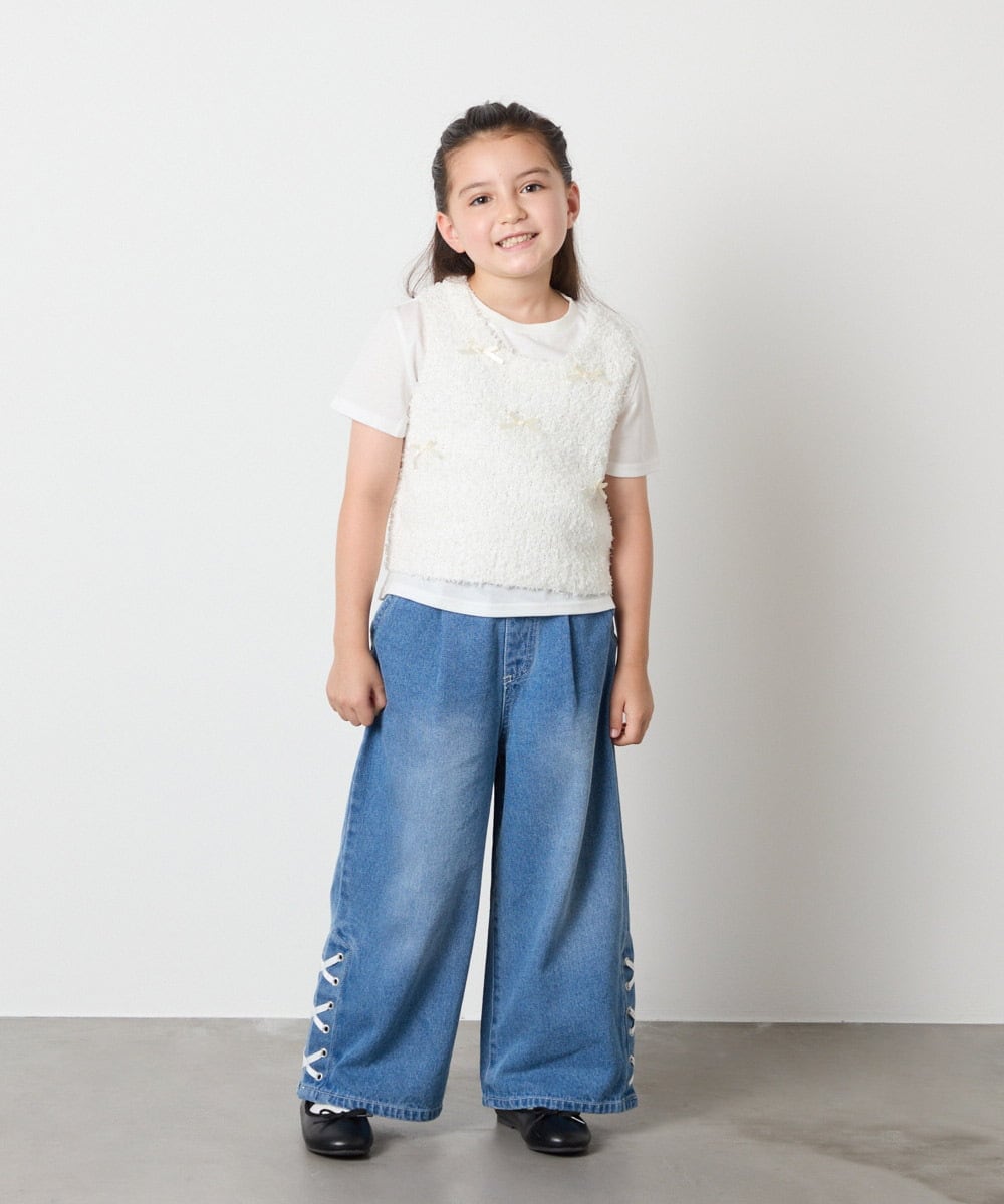 KJFJA30044 a.v.v KIDS(アー・ヴェ・ヴェ) [120-160]リボンヤーンニットベストセット アイボリー
