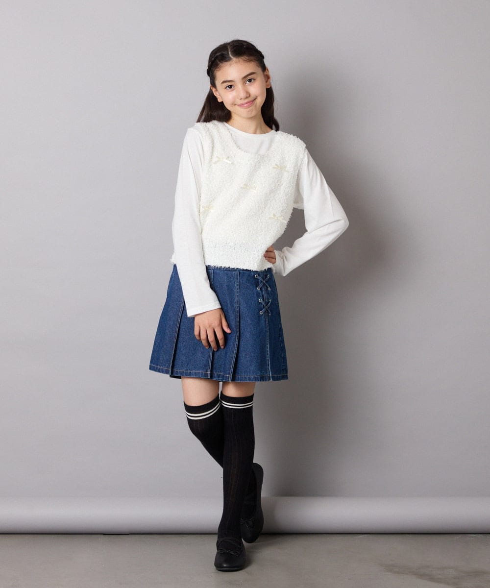KJFJA30044 a.v.v KIDS(アー・ヴェ・ヴェ) [120-160]リボンヤーンニットベストセット アイボリー