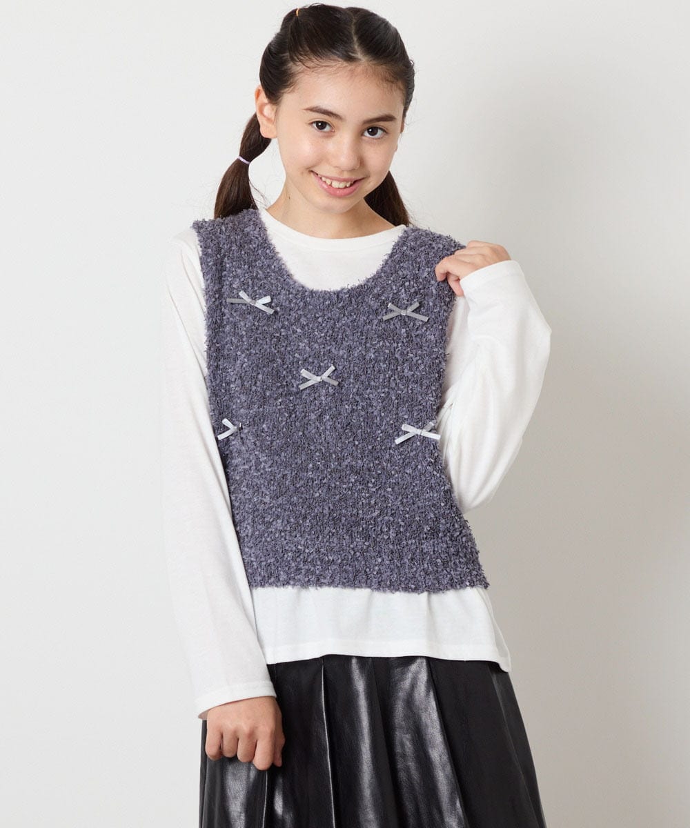 KJFJA30044 a.v.v KIDS(アー・ヴェ・ヴェ) [120-160]リボンヤーンニットベストセット アイボリー