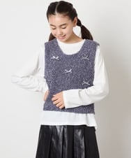 KJFJA30044 a.v.v KIDS(アー・ヴェ・ヴェ) [120-160]リボンヤーンニットベストセット アイボリー
