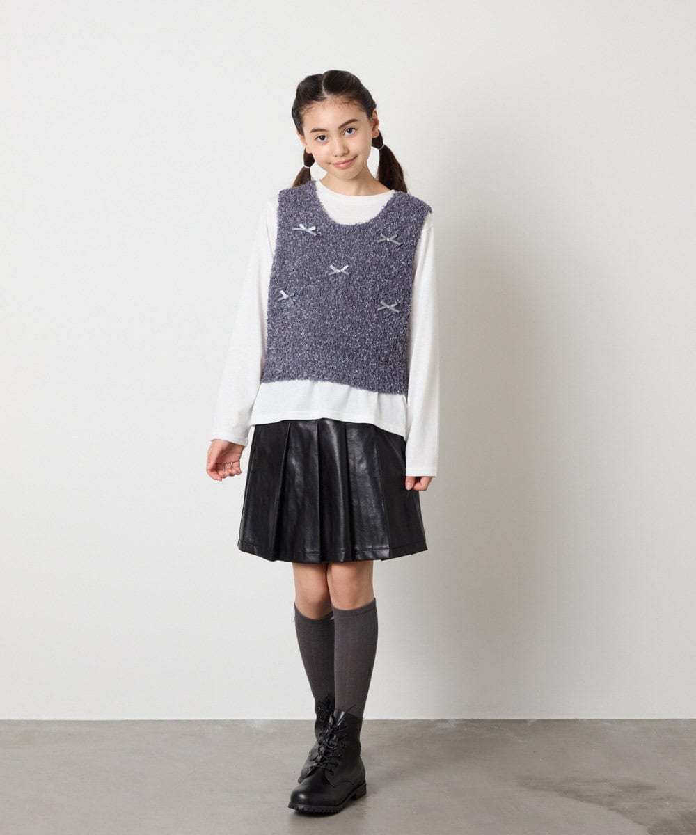 KJFJA30044 a.v.v KIDS(アー・ヴェ・ヴェ) [120-160]リボンヤーンニットベストセット アイボリー