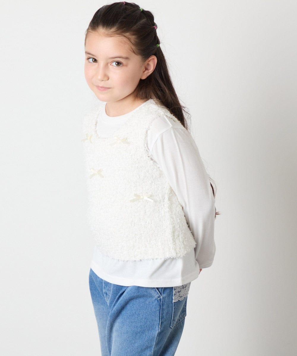 KJFJA30044 a.v.v KIDS(アー・ヴェ・ヴェ) [120-160]リボンヤーンニットベストセット アイボリー
