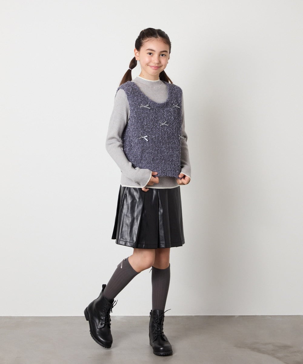 KJFJA30044 a.v.v KIDS(アー・ヴェ・ヴェ) [120-160]リボンヤーンニットベストセット アイボリー
