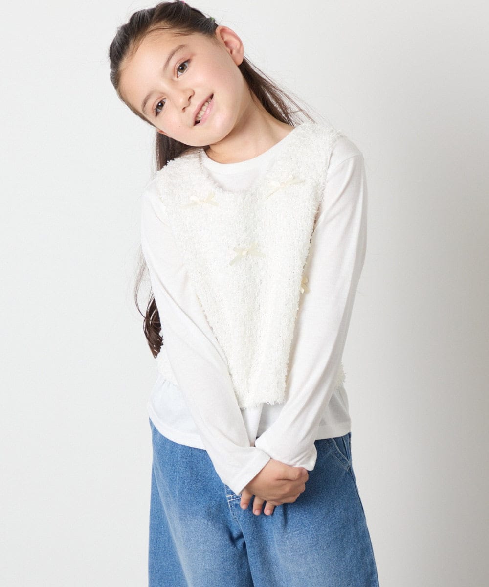 KJFJA30044 a.v.v KIDS(アー・ヴェ・ヴェ) [120-160]リボンヤーンニットベストセット アイボリー