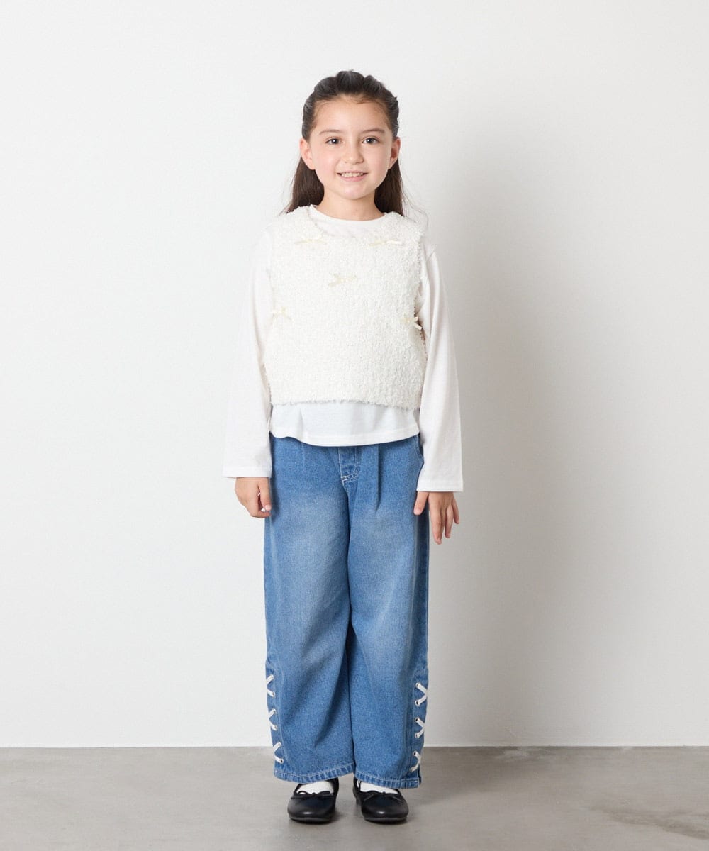 KJFJA30044 a.v.v KIDS(アー・ヴェ・ヴェ) [120-160]リボンヤーンニットベストセット アイボリー