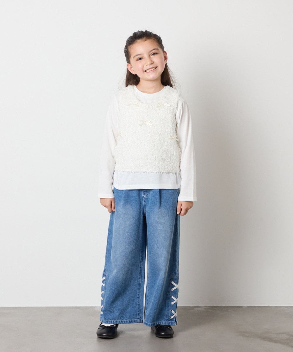 KJFJA30044 a.v.v KIDS(アー・ヴェ・ヴェ) [120-160]リボンヤーンニットベストセット アイボリー