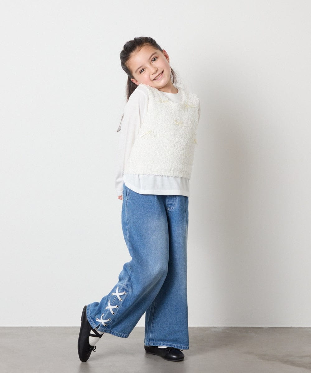 KJFJA30044 a.v.v KIDS(アー・ヴェ・ヴェ) [120-160]リボンヤーンニットベストセット アイボリー