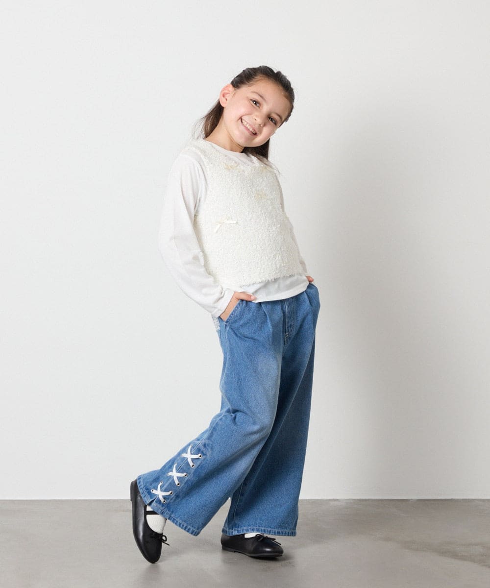 KJFJA30044 a.v.v KIDS(アー・ヴェ・ヴェ) [120-160]リボンヤーンニットベストセット アイボリー