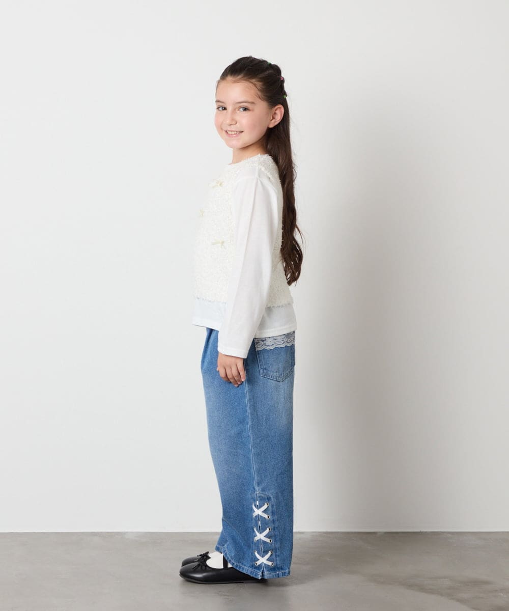 KJFJA30044 a.v.v KIDS(アー・ヴェ・ヴェ) [120-160]リボンヤーンニットベストセット アイボリー