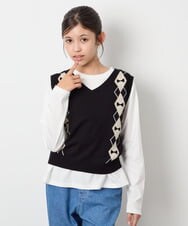KJFJD02044 a.v.v KIDS(アー・ヴェ・ヴェ) [130-160]【洗える】アーガイルニットベストセット ブラック