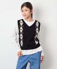 KJFJD02044 a.v.v KIDS(アー・ヴェ・ヴェ) [130-160]【洗える】アーガイルニットベストセット ブラック