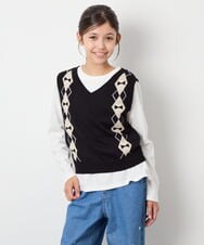 KJFJD02044 a.v.v KIDS(アー・ヴェ・ヴェ) [130-160]【洗える】アーガイルニットベストセット ブラック