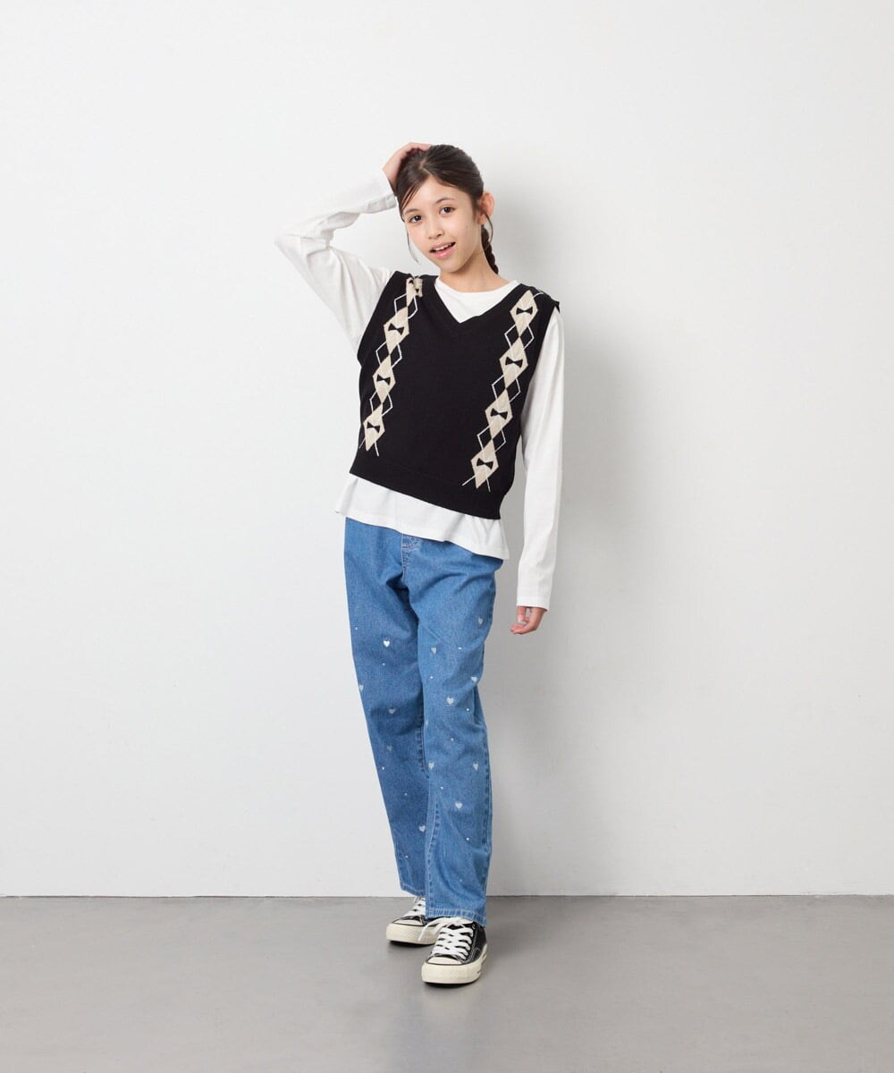KJFJD02044 a.v.v KIDS(アー・ヴェ・ヴェ) [130-160]【洗える】アーガイルニットベストセット ブラック