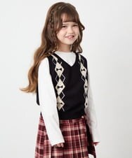 KJFJD02044 a.v.v KIDS(アー・ヴェ・ヴェ) [130-160]【洗える】アーガイルニットベストセット ブラック