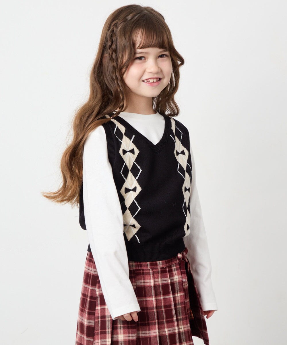 KJFJD02044 a.v.v KIDS(アー・ヴェ・ヴェ) [130-160]【洗える】アーガイルニットベストセット ブラック