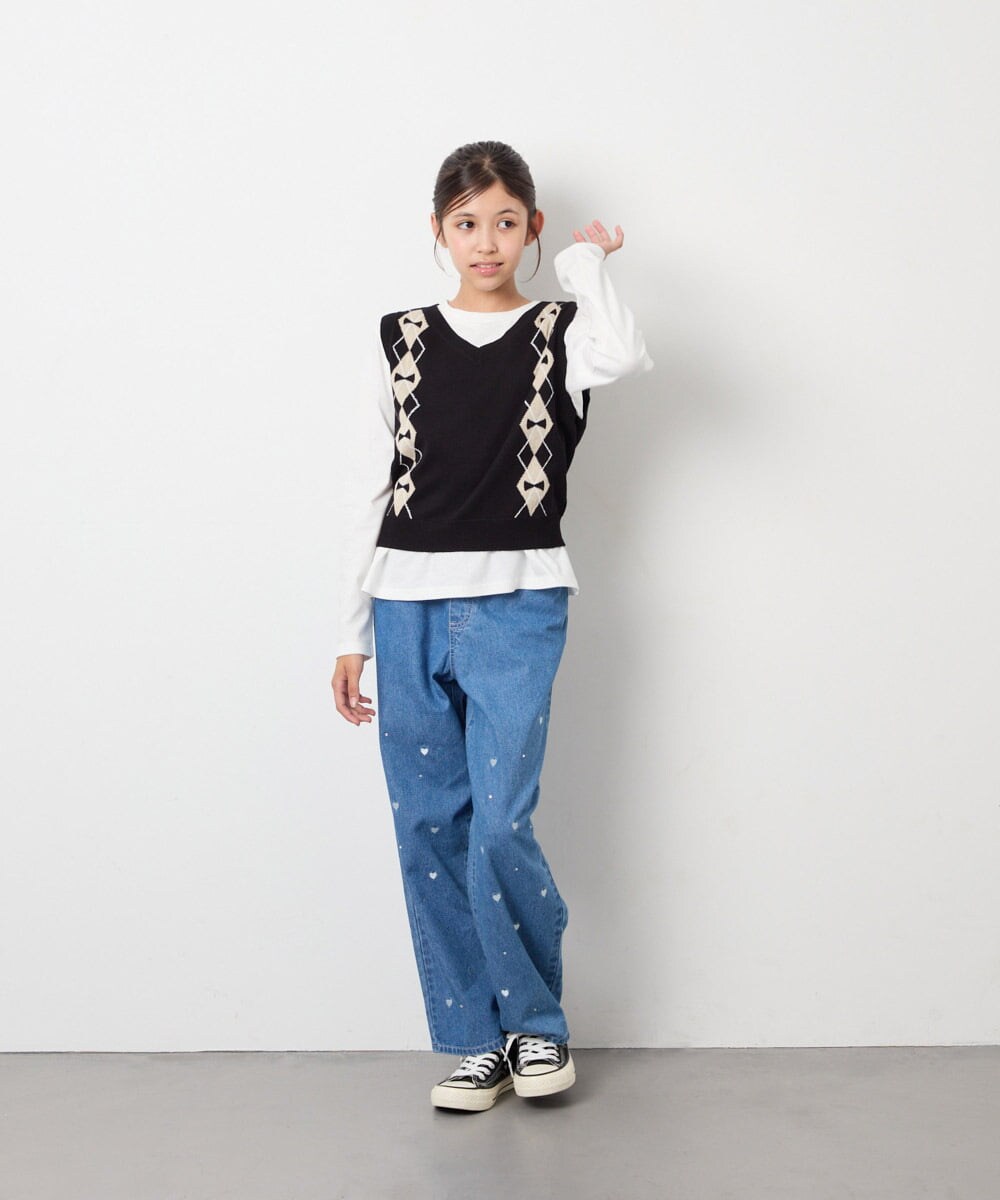 KJFJD02044 a.v.v KIDS(アー・ヴェ・ヴェ) [130-160]【洗える】アーガイルニットベストセット ブラック