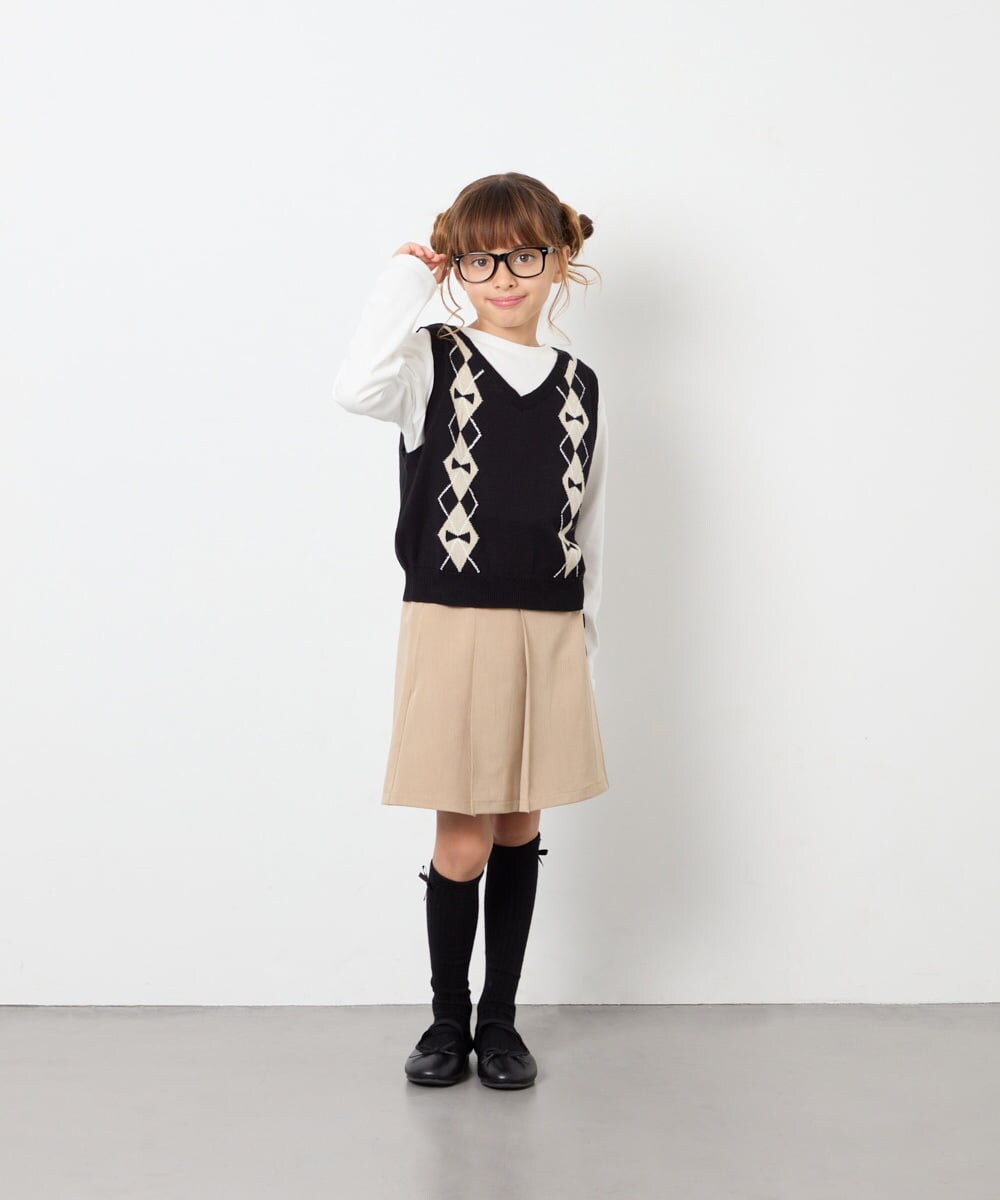 KJFJD02044 a.v.v KIDS(アー・ヴェ・ヴェ) [130-160]【洗える】アーガイルニットベストセット ブラック