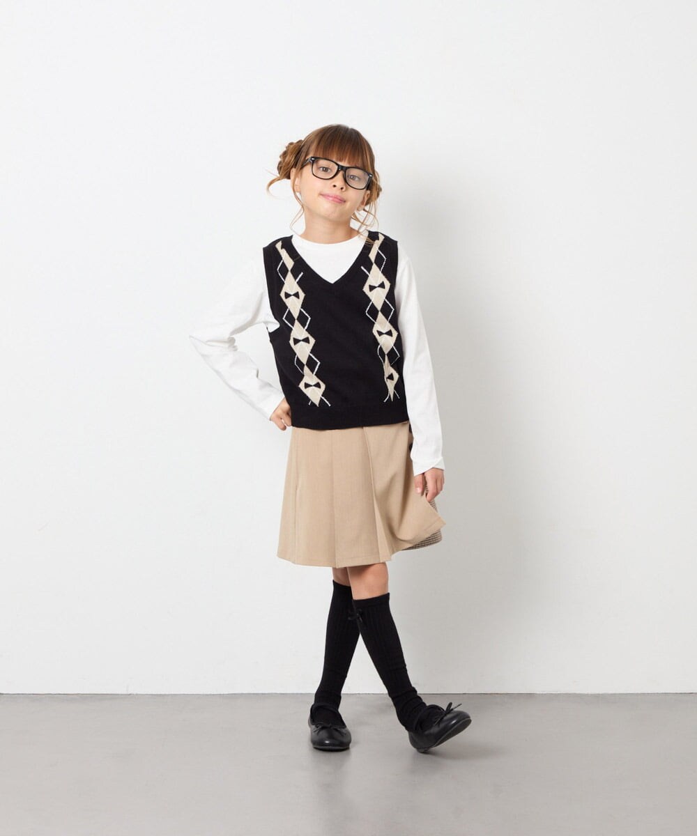 KJFJD02044 a.v.v KIDS(アー・ヴェ・ヴェ) [130-160]【洗える】アーガイルニットベストセット ブラック