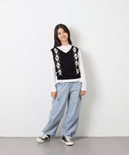 KJFJD02044 a.v.v KIDS(アー・ヴェ・ヴェ) [130-160]【洗える】アーガイルニットベストセット ブラック