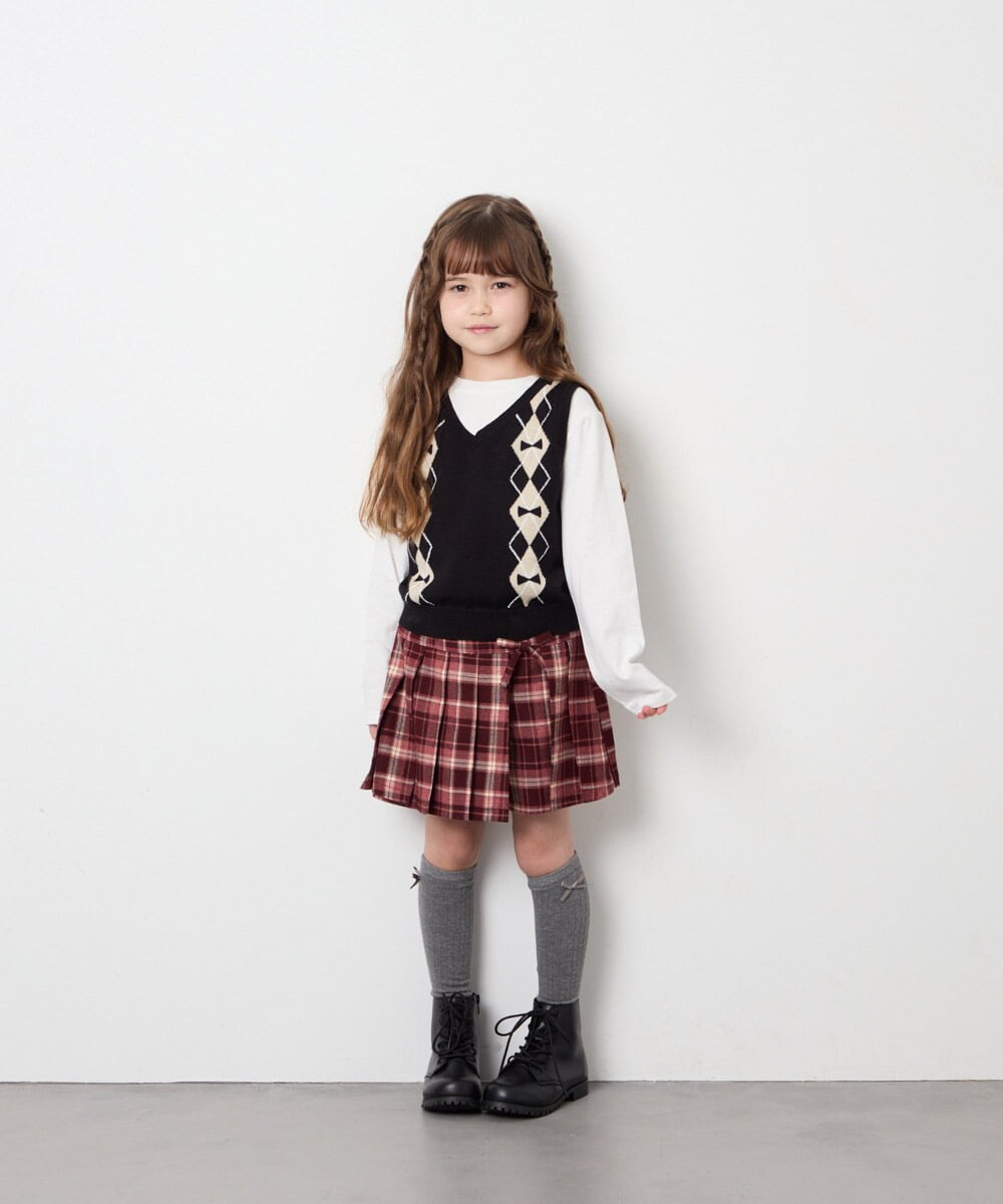KJFJD02044 a.v.v KIDS(アー・ヴェ・ヴェ) [130-160]【洗える】アーガイルニットベストセット ブラック