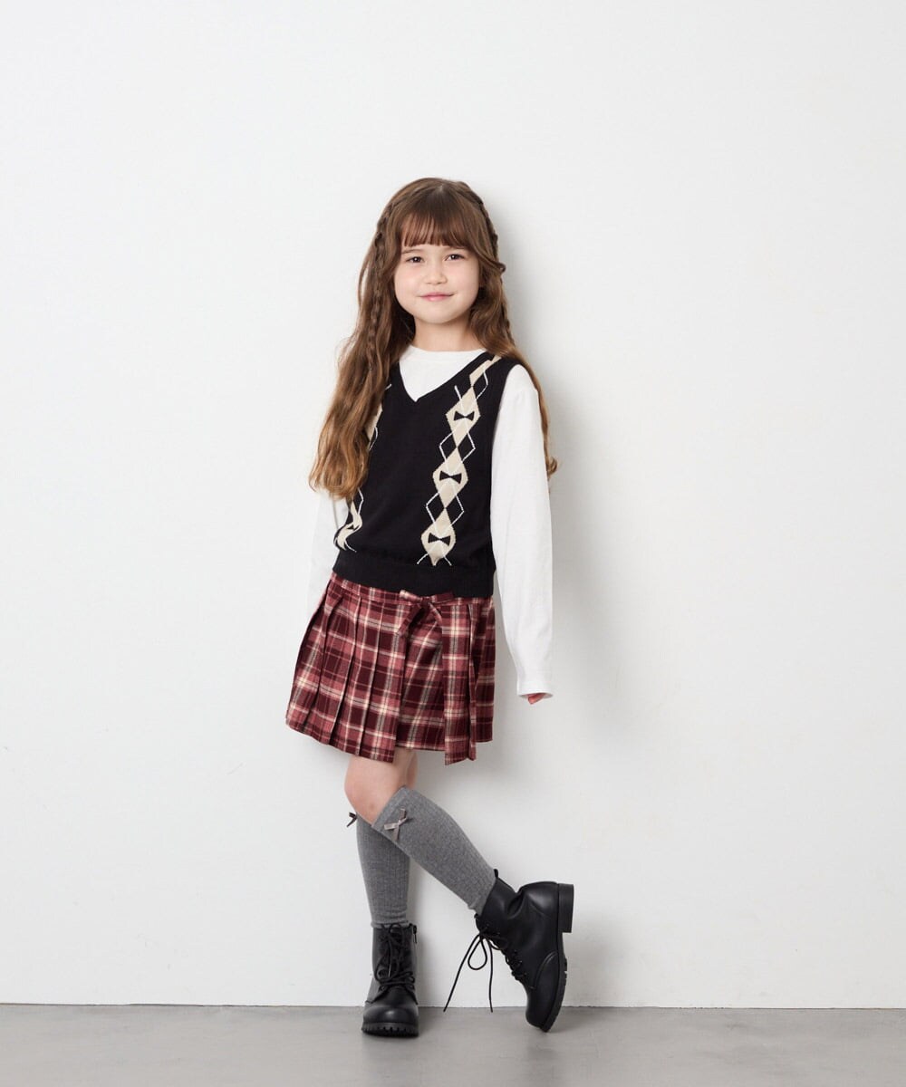 KJFJD02044 a.v.v KIDS(アー・ヴェ・ヴェ) [130-160]【洗える】アーガイルニットベストセット ブラック