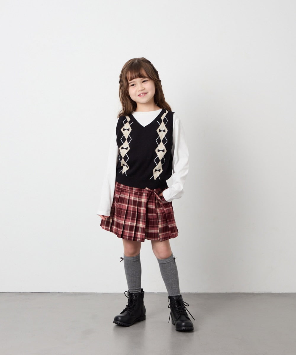 KJFJD02044 a.v.v KIDS(アー・ヴェ・ヴェ) [130-160]【洗える】アーガイルニットベストセット ブラック