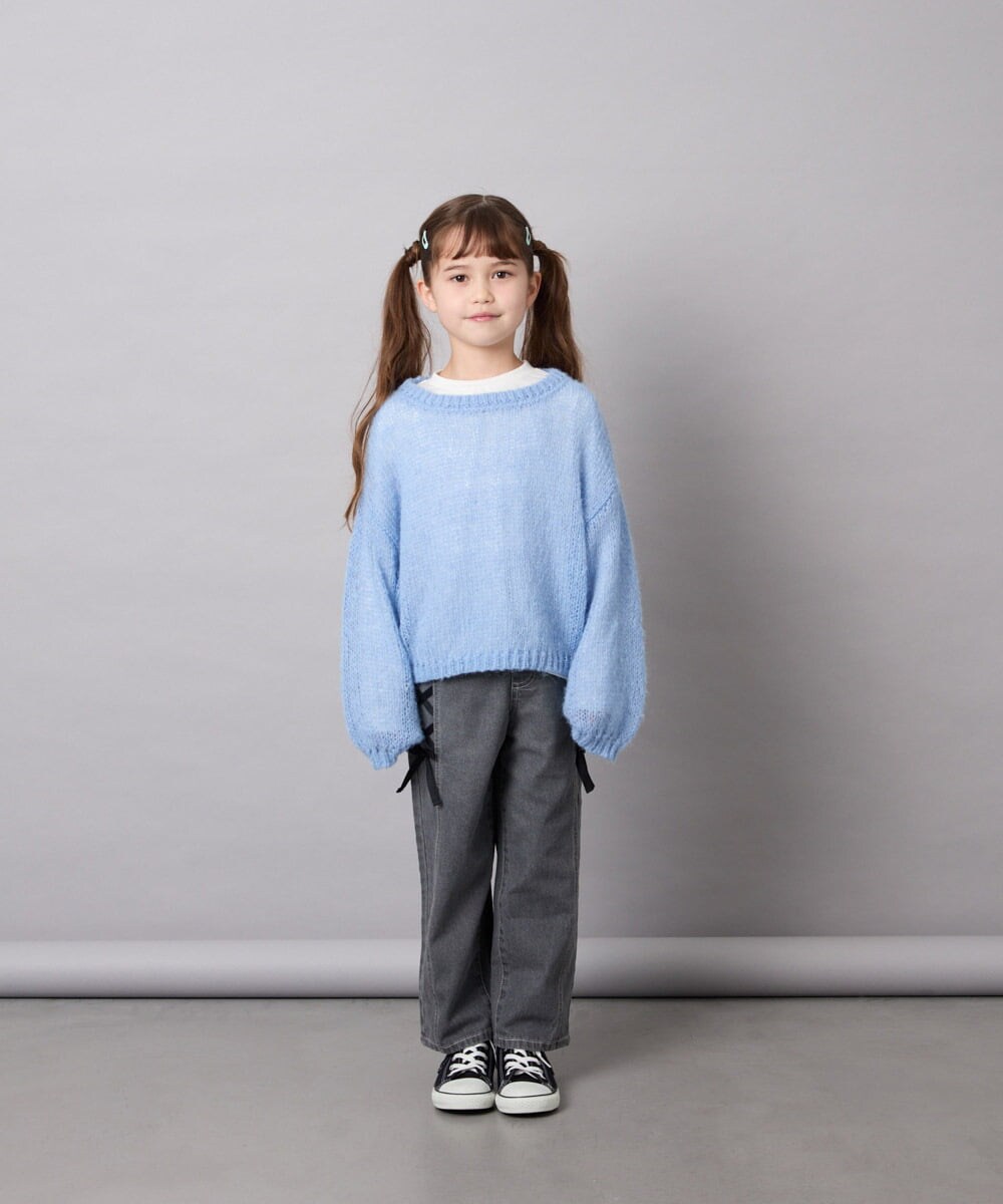 KJFJD07044 a.v.v KIDS(アー・ヴェ・ヴェ) [130-160]【手洗い】モヘアニットセット ライトブルー