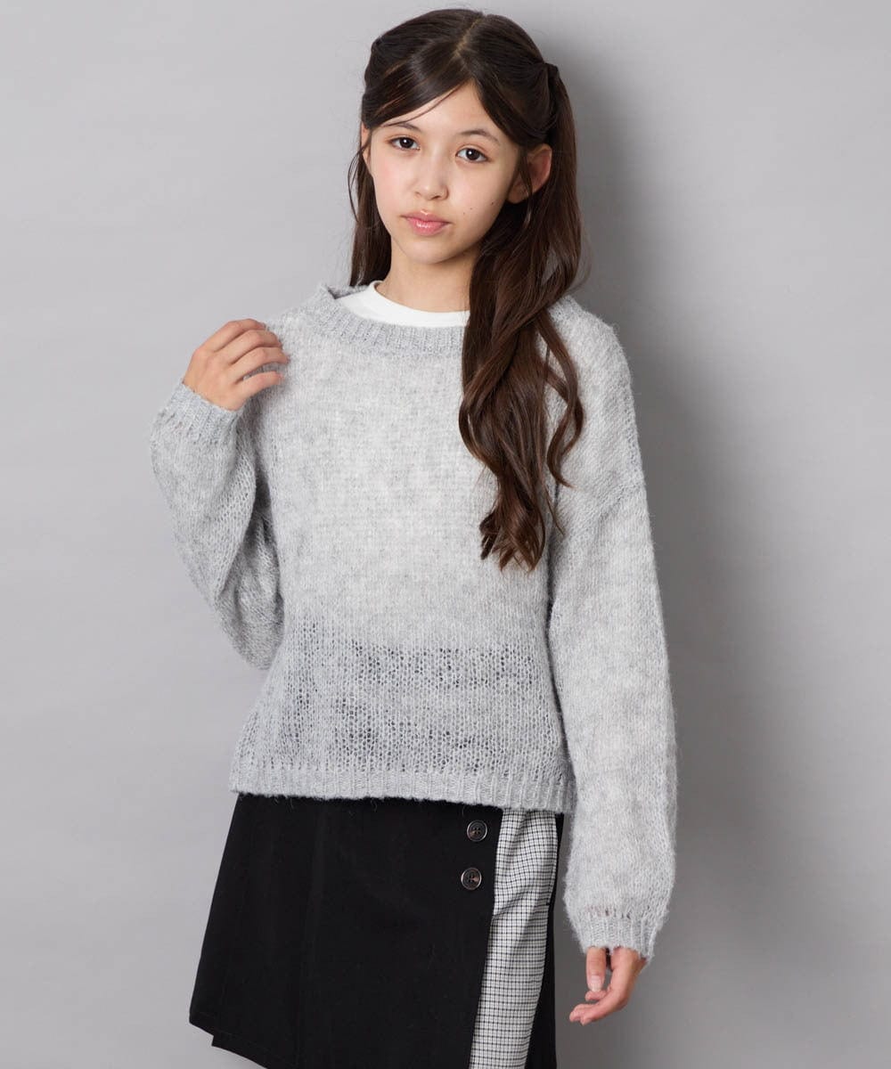 KJFJD07044 a.v.v KIDS(アー・ヴェ・ヴェ) [130-160]【手洗い】モヘアニットセット グレー