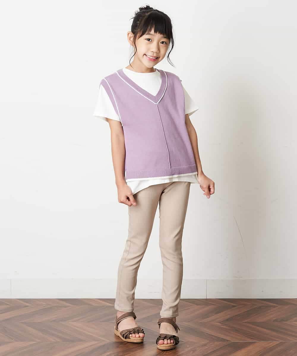 KJFJM20034 a.v.v KIDS(アー・ヴェ・ヴェ) [100-130]【2点SET】Tシャツ&配色ニットベストセット ラベンダー