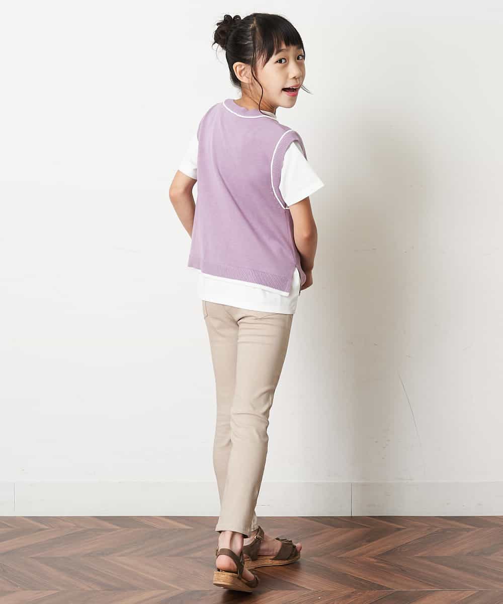 KJFJM20034 a.v.v KIDS(アー・ヴェ・ヴェ) [100-130]【2点SET】Tシャツ&配色ニットベストセット ラベンダー