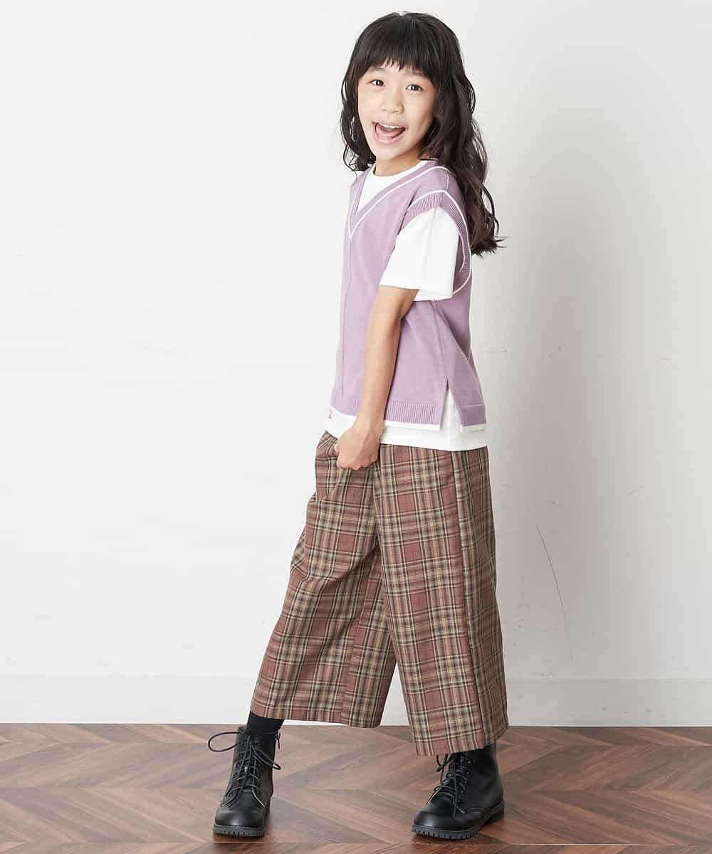 KJFJM20034 a.v.v KIDS(アー・ヴェ・ヴェ) [100-130]【2点SET】Tシャツ&配色ニットベストセット ラベンダー