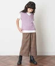 KJFJM20034 a.v.v KIDS(アー・ヴェ・ヴェ) [100-130]【2点SET】Tシャツ&配色ニットベストセット ラベンダー