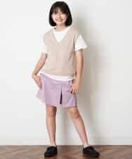 KJFJM20034 a.v.v KIDS(アー・ヴェ・ヴェ) [100-130]【2点SET】Tシャツ&配色ニットベストセット ラベンダー