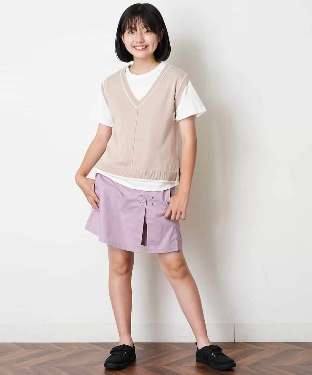 KJFJM20034 a.v.v KIDS(アー・ヴェ・ヴェ) [100-130]【2点SET】Tシャツ&配色ニットベストセット ラベンダー