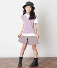 KJFJM20034 a.v.v KIDS(アー・ヴェ・ヴェ) [100-130]【2点SET】Tシャツ&配色ニットベストセット ラベンダー