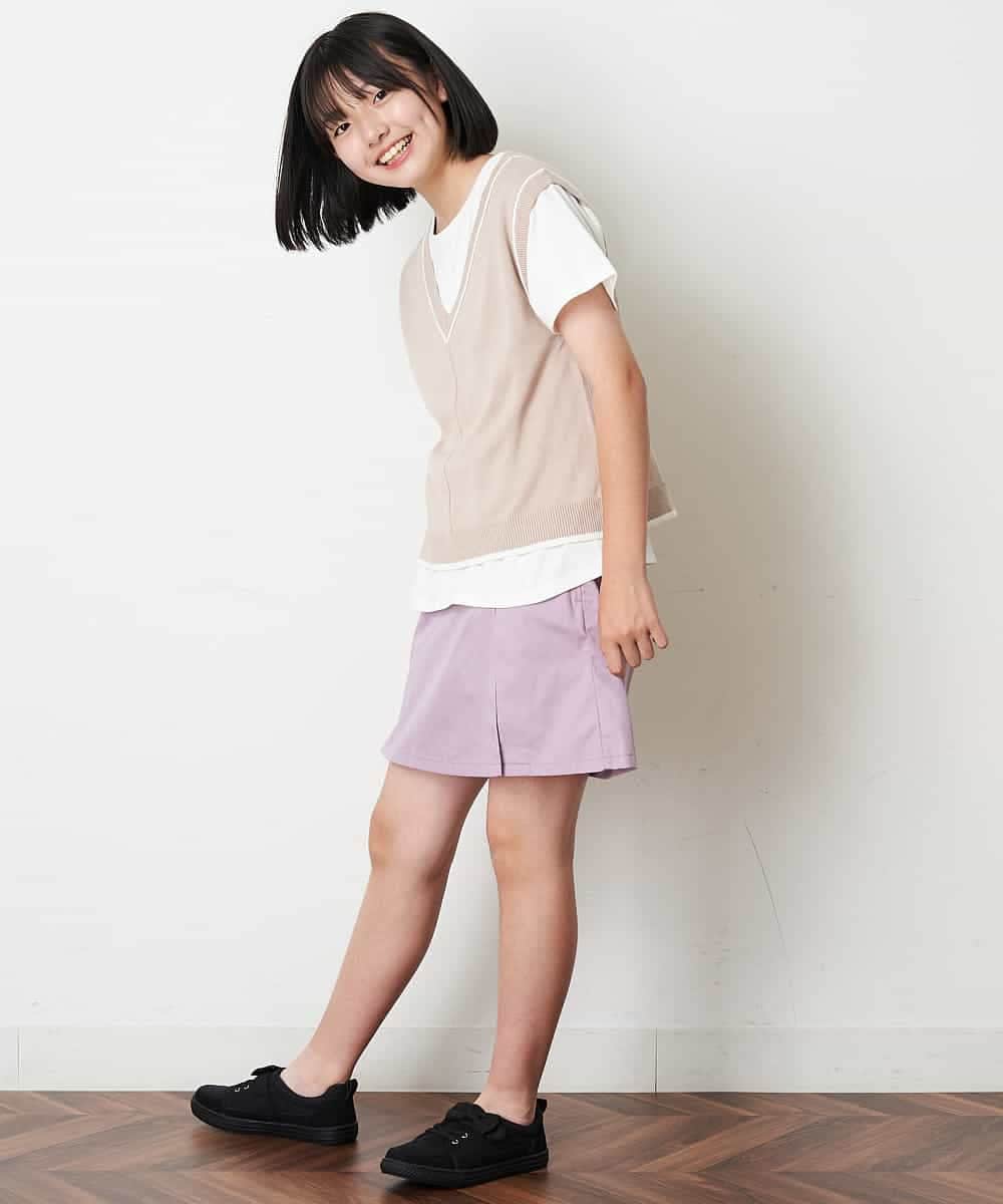 KJFJM20034 a.v.v KIDS(アー・ヴェ・ヴェ) [100-130]【2点SET】Tシャツ&配色ニットベストセット ラベンダー