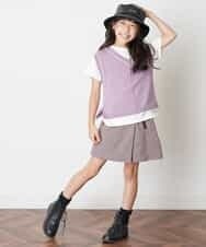 KJFJM20034 a.v.v KIDS(アー・ヴェ・ヴェ) [100-130]【2点SET】Tシャツ&配色ニットベストセット ラベンダー