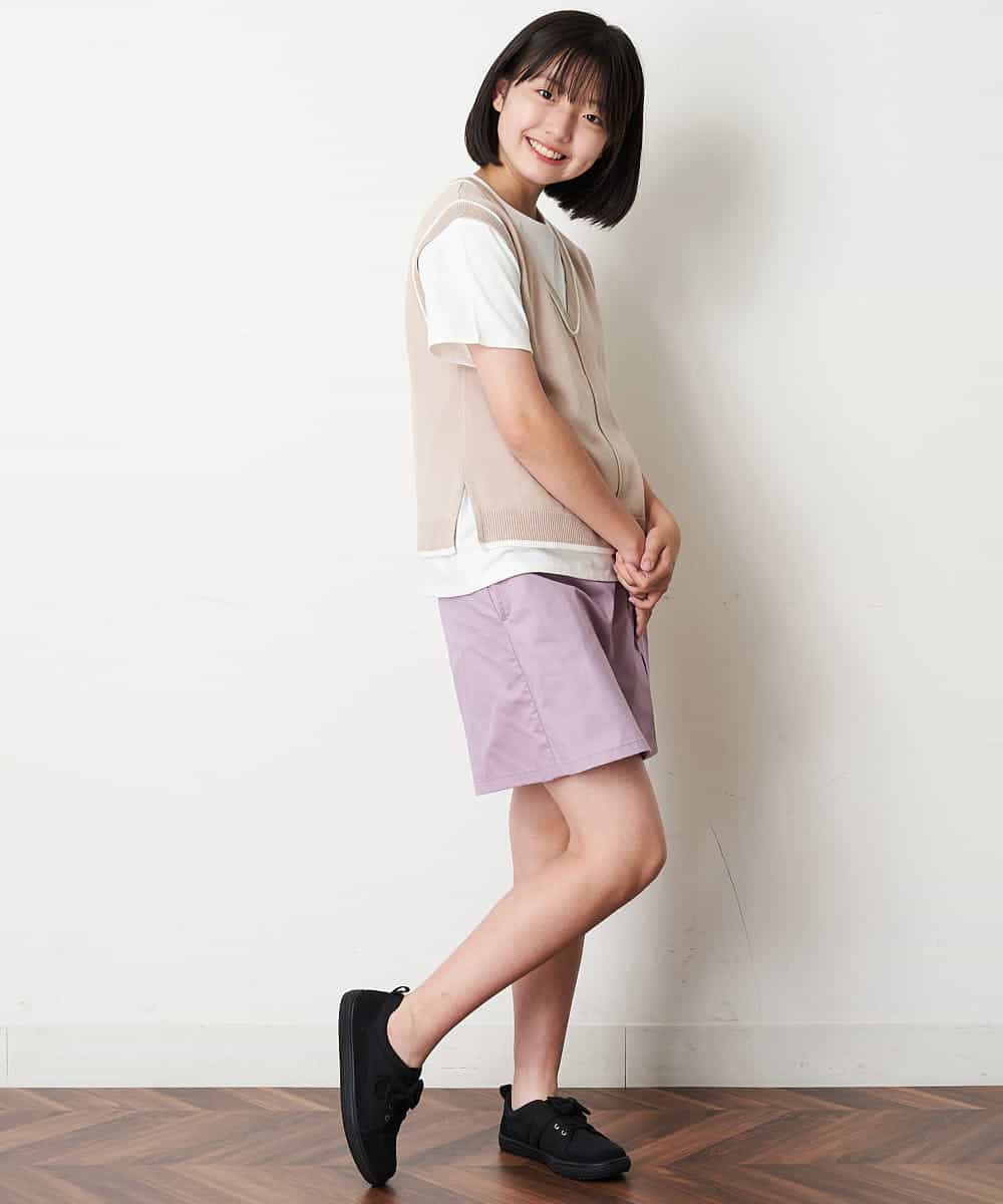 KJFJM20034 a.v.v KIDS(アー・ヴェ・ヴェ) [100-130]【2点SET】Tシャツ&配色ニットベストセット ラベンダー