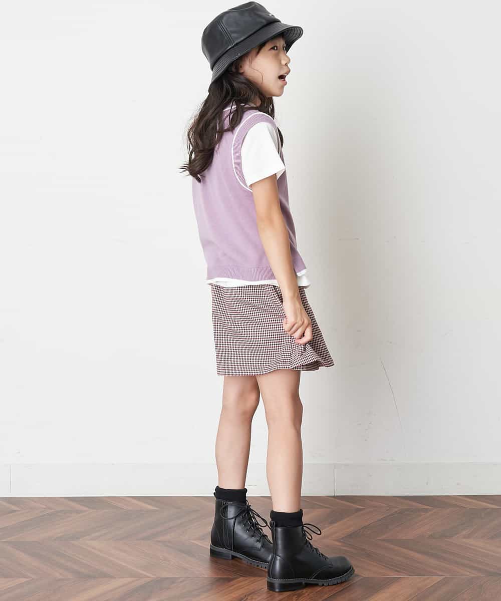 KJFJM20034 a.v.v KIDS(アー・ヴェ・ヴェ) [100-130]【2点SET】Tシャツ&配色ニットベストセット ラベンダー
