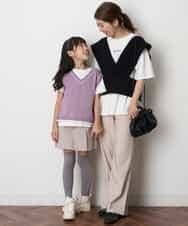 KJFJM20034 a.v.v KIDS(アー・ヴェ・ヴェ) [100-130]【2点SET】Tシャツ&配色ニットベストセット ラベンダー