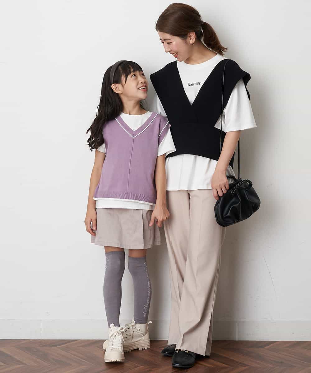 KJFJM20034 a.v.v KIDS(アー・ヴェ・ヴェ) [100-130]【2点SET】Tシャツ&配色ニットベストセット ラベンダー