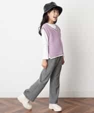 KJFJM20034 a.v.v KIDS(アー・ヴェ・ヴェ) [100-130]【2点SET】Tシャツ&配色ニットベストセット ラベンダー