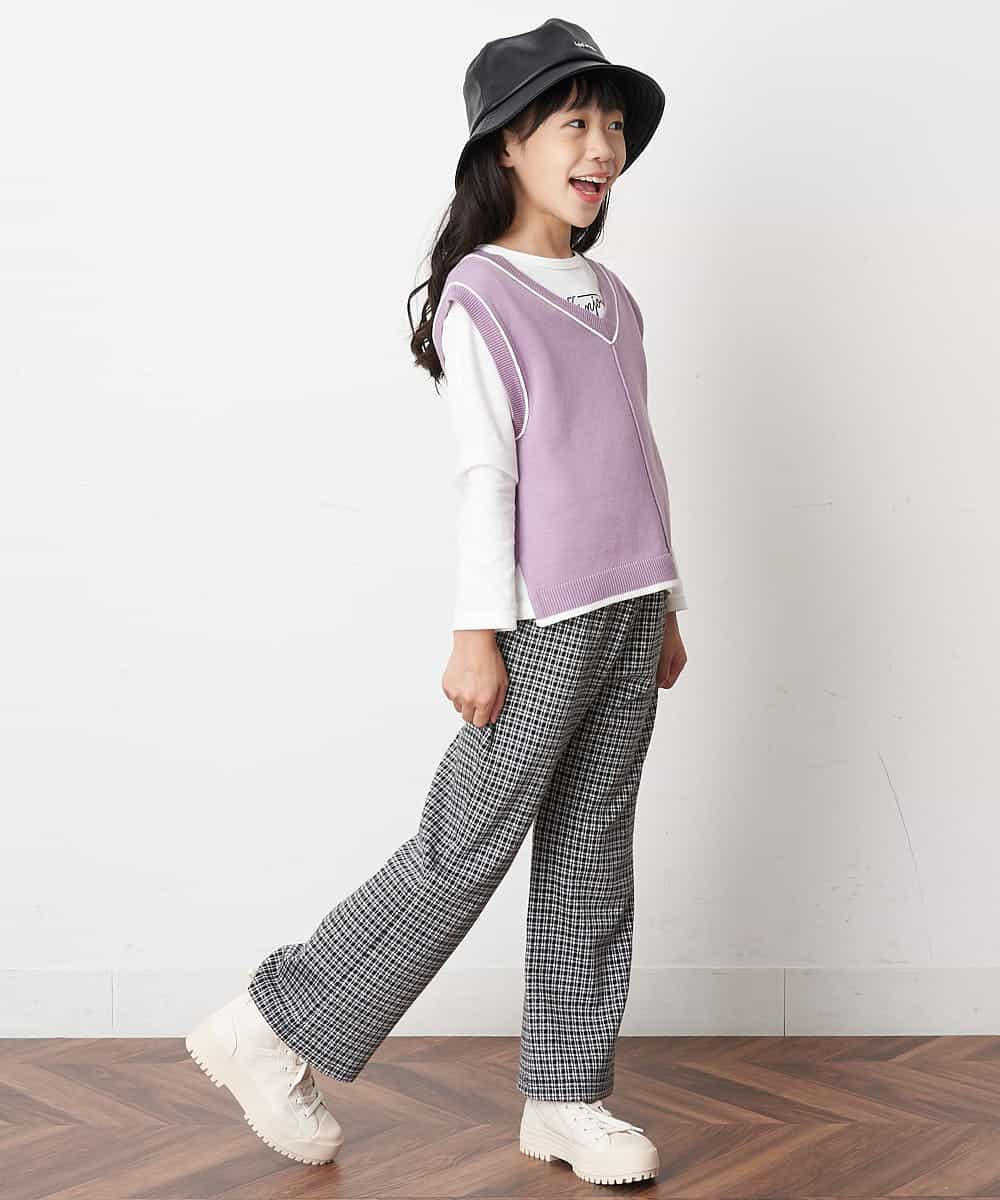 KJFJM20034 a.v.v KIDS(アー・ヴェ・ヴェ) [100-130]【2点SET】Tシャツ&配色ニットベストセット ラベンダー