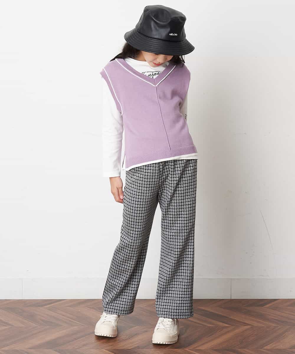 KJFJM20034 a.v.v KIDS(アー・ヴェ・ヴェ) [100-130]【2点SET】Tシャツ&配色ニットベストセット ラベンダー