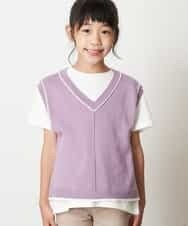 KJFJM20034 a.v.v KIDS(アー・ヴェ・ヴェ) [100-130]【2点SET】Tシャツ&配色ニットベストセット ラベンダー