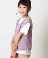 KJFJM20034 a.v.v KIDS(アー・ヴェ・ヴェ) [100-130]【2点SET】Tシャツ&配色ニットベストセット ラベンダー