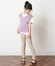 KJFJM20034 a.v.v KIDS(アー・ヴェ・ヴェ) [100-130]【2点SET】Tシャツ&配色ニットベストセット ラベンダー