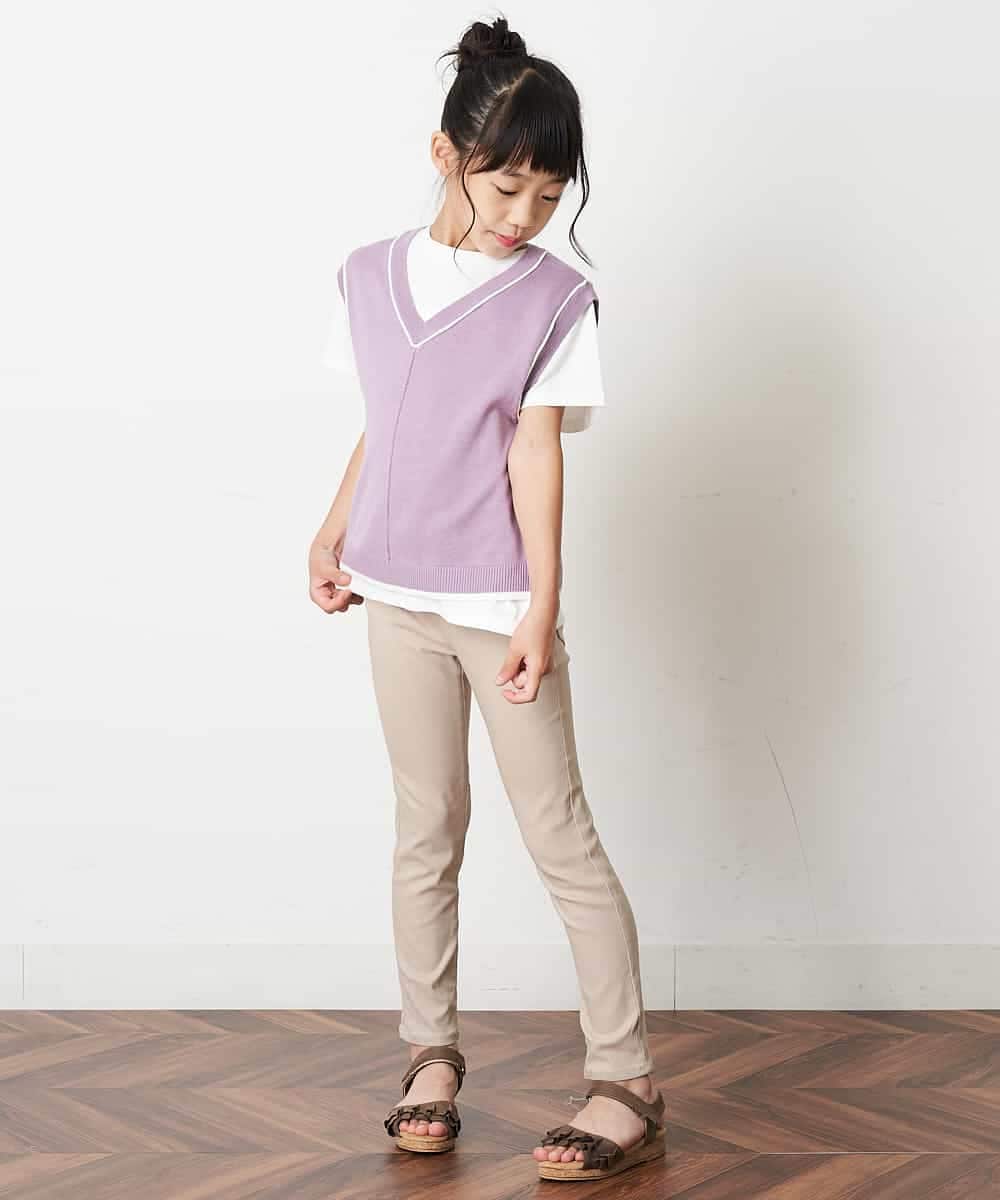 KJFJM20034 a.v.v KIDS(アー・ヴェ・ヴェ) [100-130]【2点SET】Tシャツ&配色ニットベストセット ラベンダー