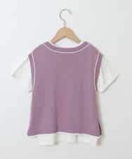 KJFJM20034 a.v.v KIDS(アー・ヴェ・ヴェ) [100-130]【2点SET】Tシャツ&配色ニットベストセット ラベンダー
