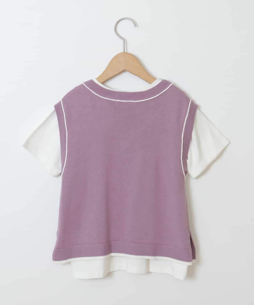 KJFJM20034 a.v.v KIDS(アー・ヴェ・ヴェ) [100-130]【2点SET】Tシャツ&配色ニットベストセット ラベンダー